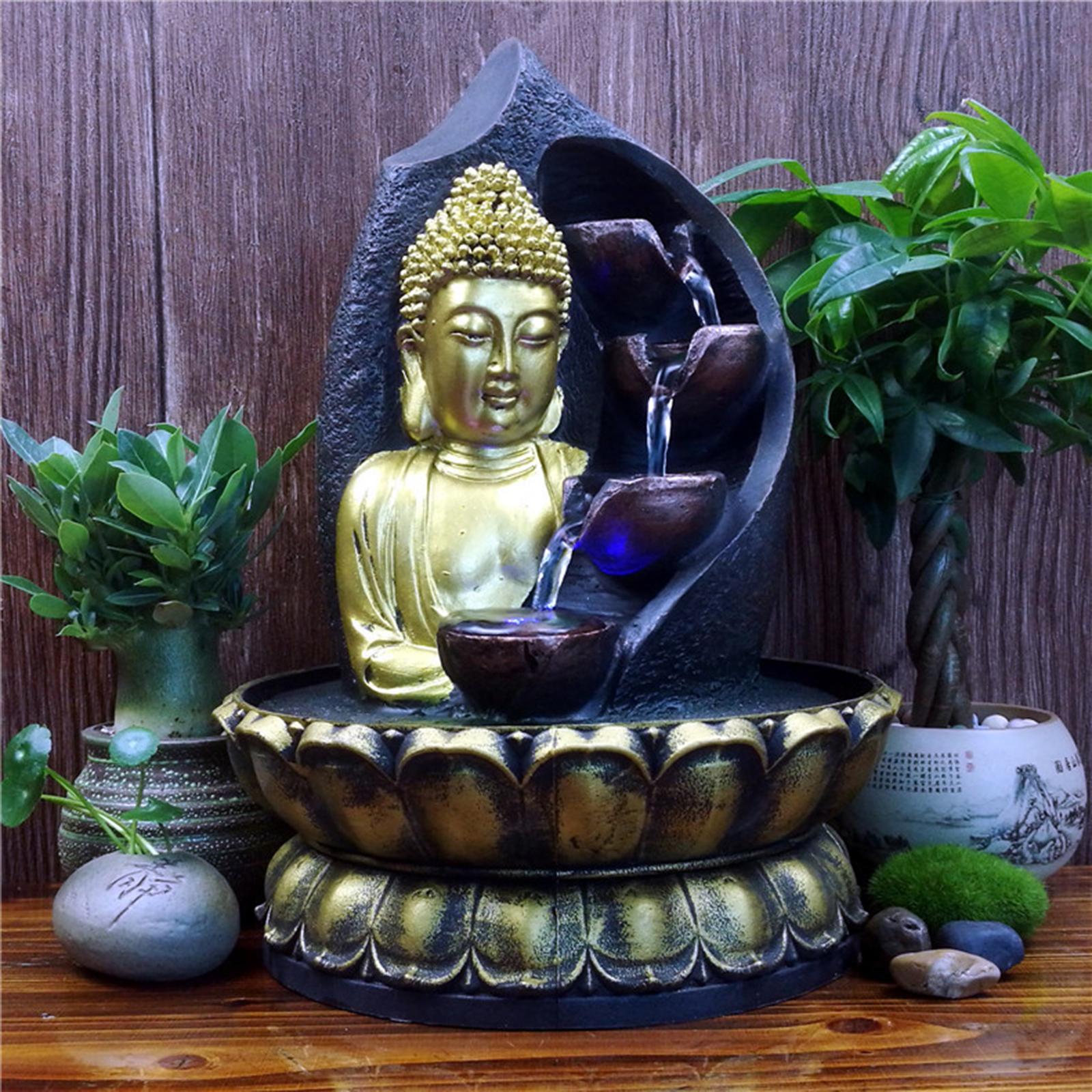 Fontaine Solaire Zen Bouddha-ÉTERNITÉ Avec LED & Batterie – Cascade Jardin Jour & Nuit – Ambiance Paix & Sérénité Balcon Terrasse