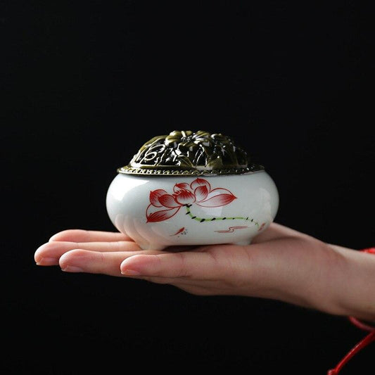 Encensoir céramique lotus rouge