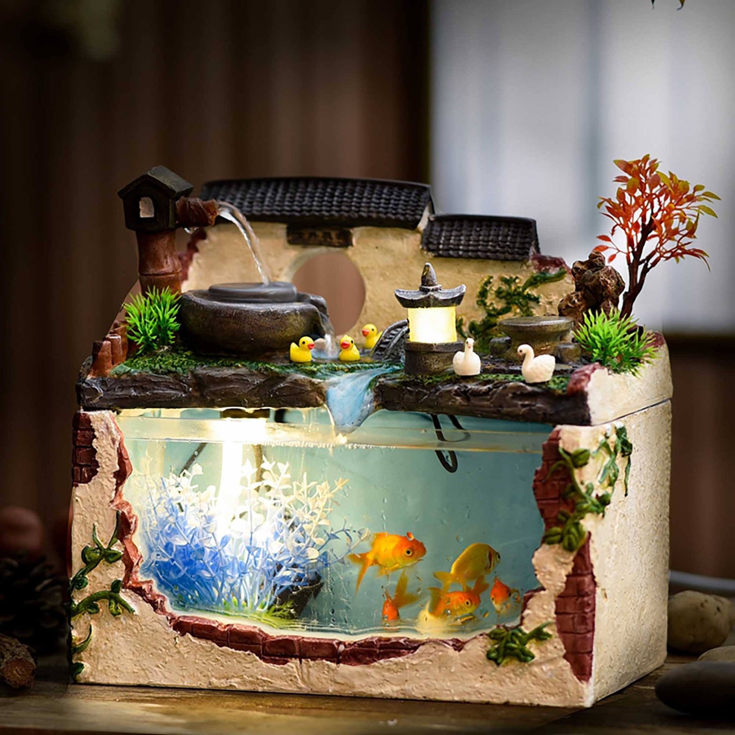 Aquarium avec fontaine