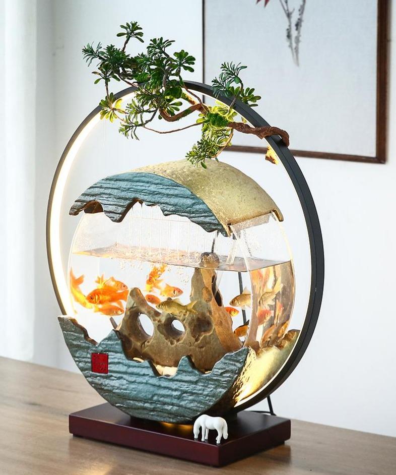 Aquarium rond fontaine