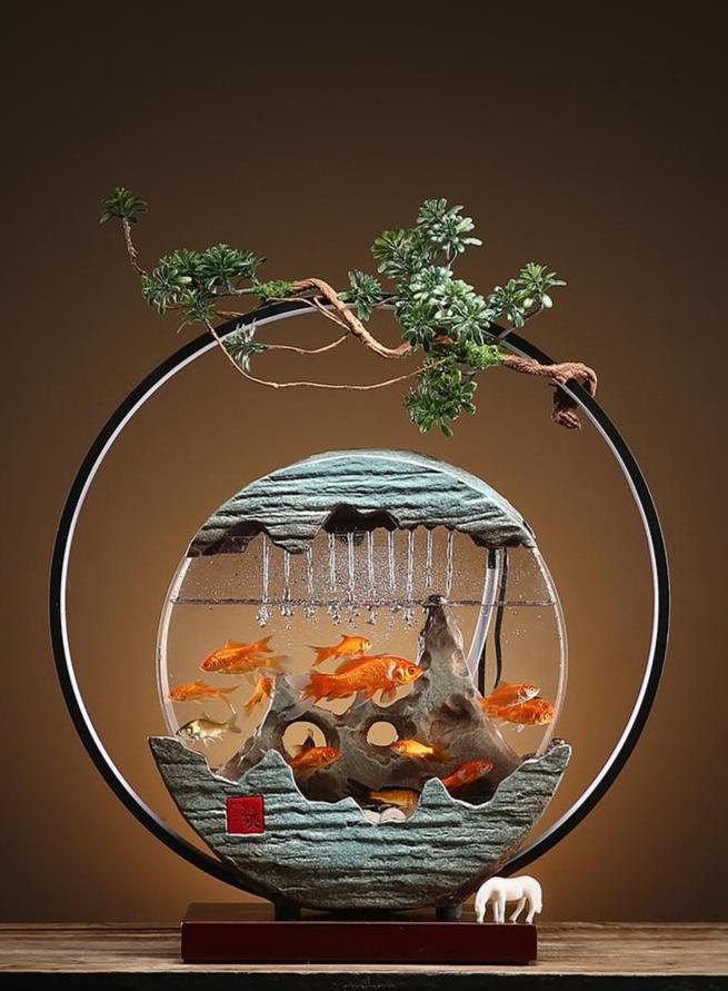 Aquarium rond fontaine