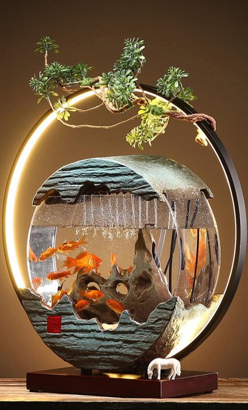 Aquarium rond fontaine