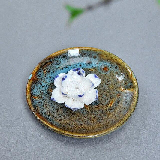 Porte encens fleur de lotus jaune et bleu