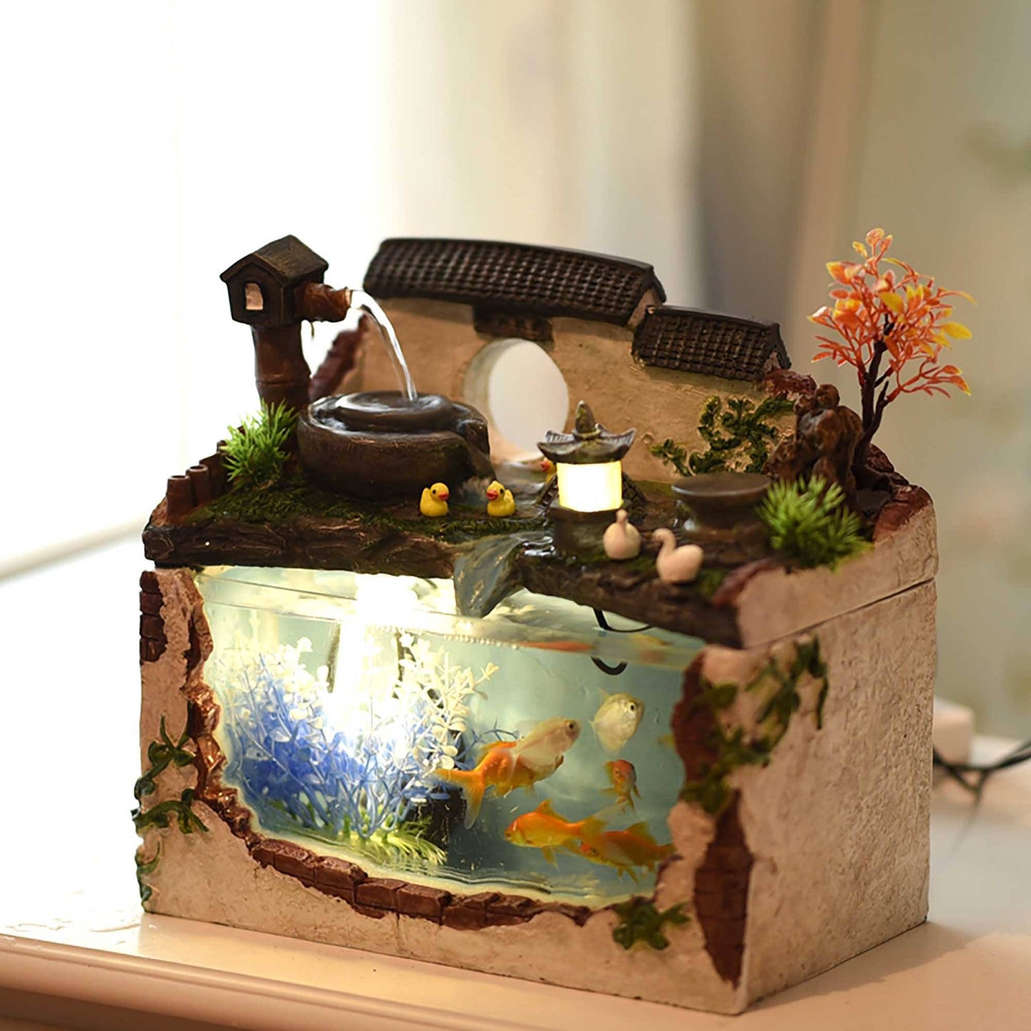 fontaine avec aquarium