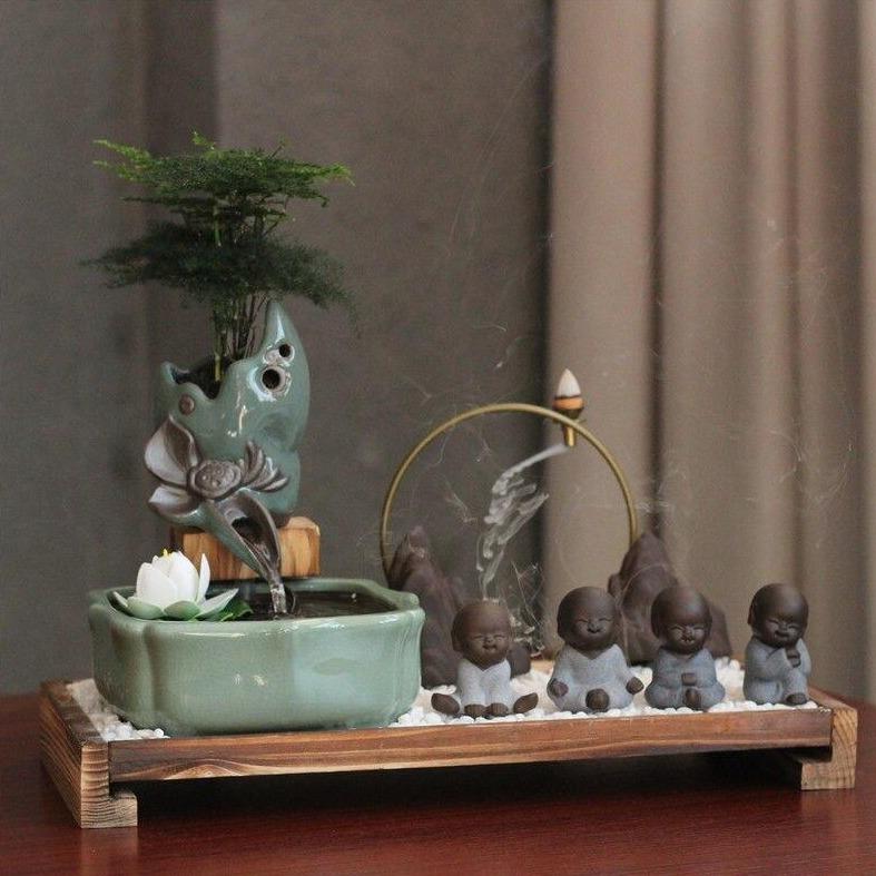 jardin zen miniature et fontaine